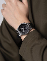 Black Solar chronograph leather strap watches