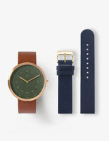 DUSTY OLIVE BROWN 40MM + NAVY LEATHER STRAP SET