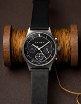 Black Solar chronograph leather strap watches