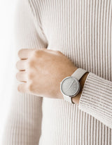 SMOKE GREEN OFFWHITE 34MM + NAVY LEATHER STRAP SET (SILVER)