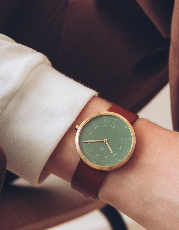DUSTY OLIVE BROWN 40MM + NAVY LEATHER STRAP SET