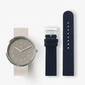 SMOKE GREEN OFFWHITE 34MM + NAVY LEATHER STRAP SET  (SILVER)