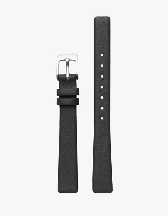 12MM BLACK LEATHER STRAP (SILVER)