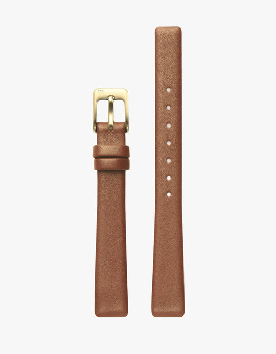 12MM BROWN LEATHER STRAP (GOLD)