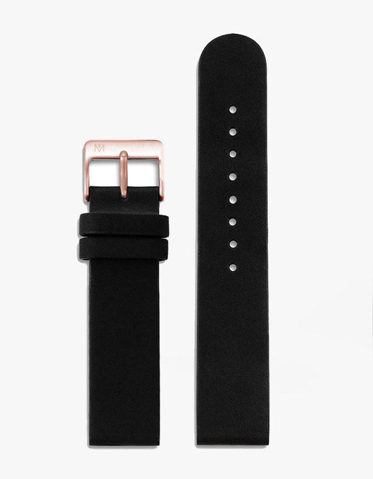 16mm Black Leather Strap (Rose Gold)