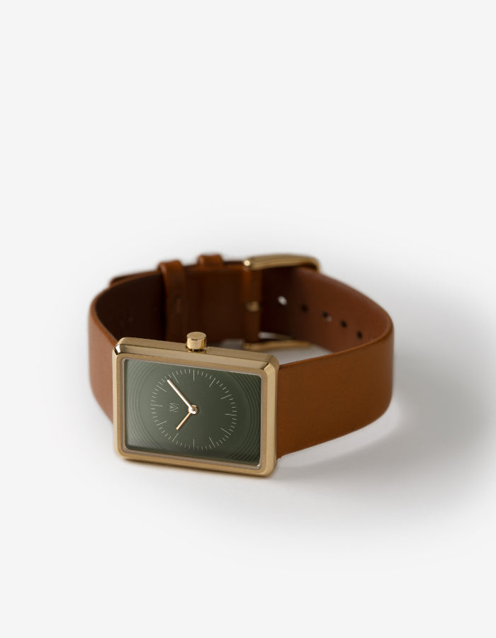 Green dial brown strap square watches